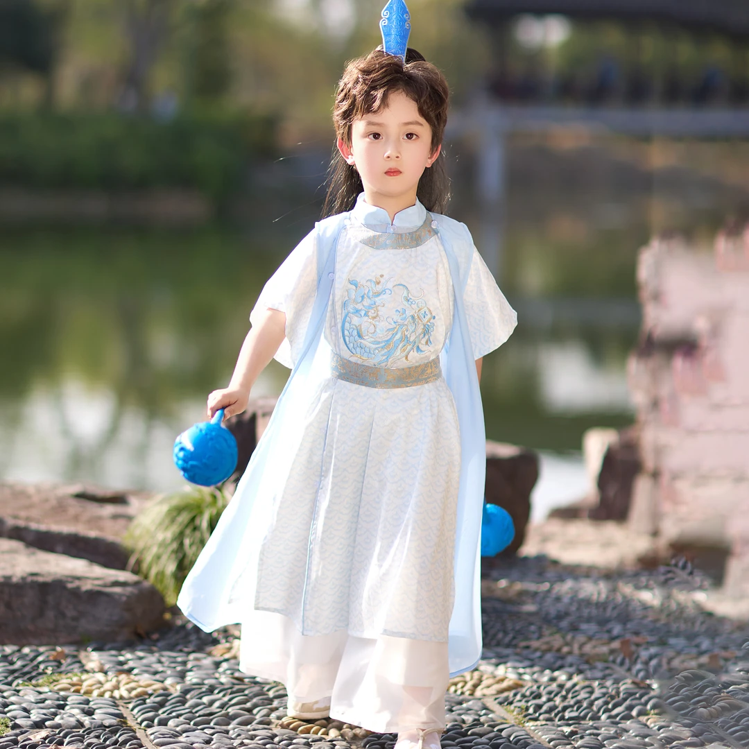 古月家 男童汉服夏款儿童古风哪吒敖丙国风套装男宝幼儿园表演服