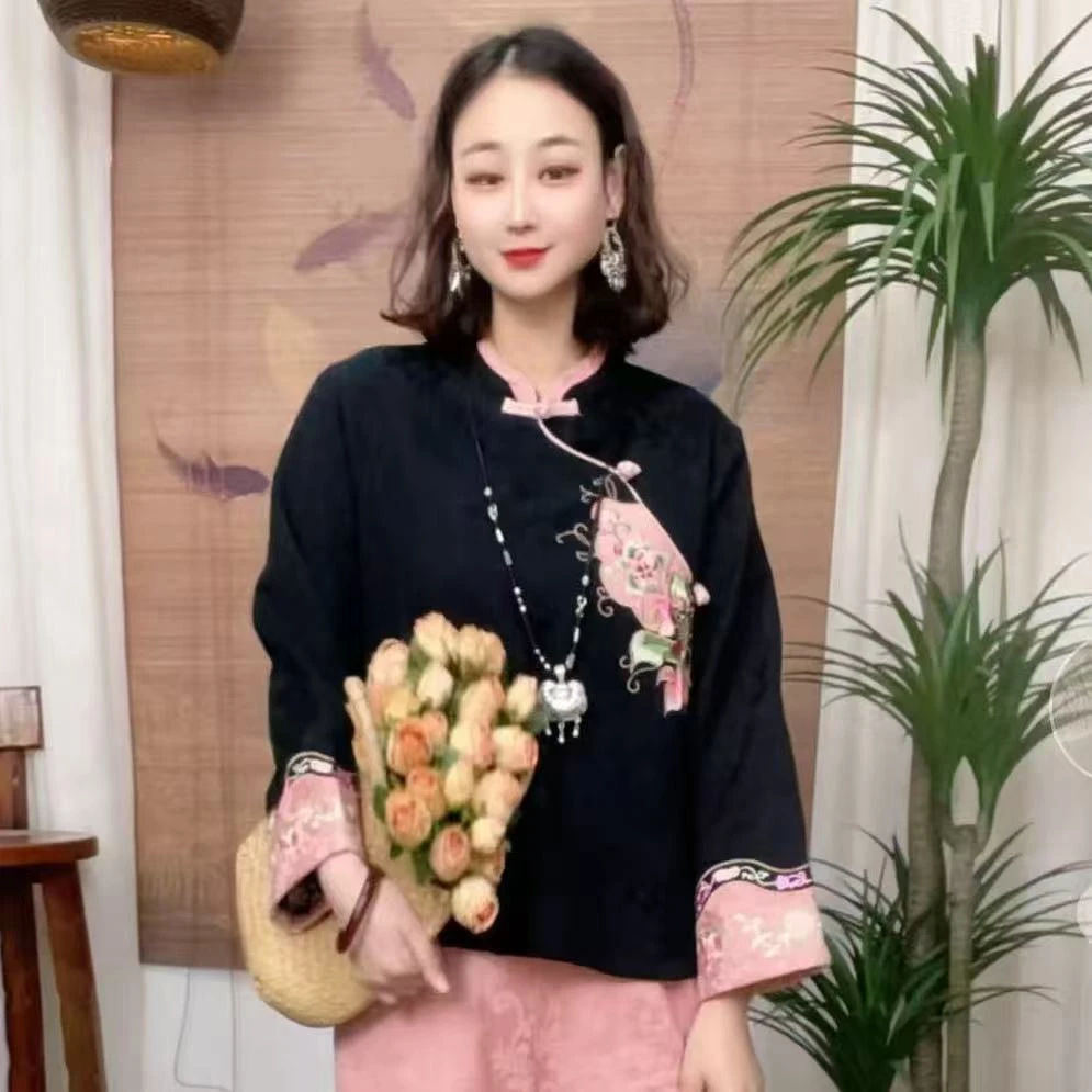 417-3春季新品贴布绣高货显瘦洋气气质复古文艺风提花棉麻汉服