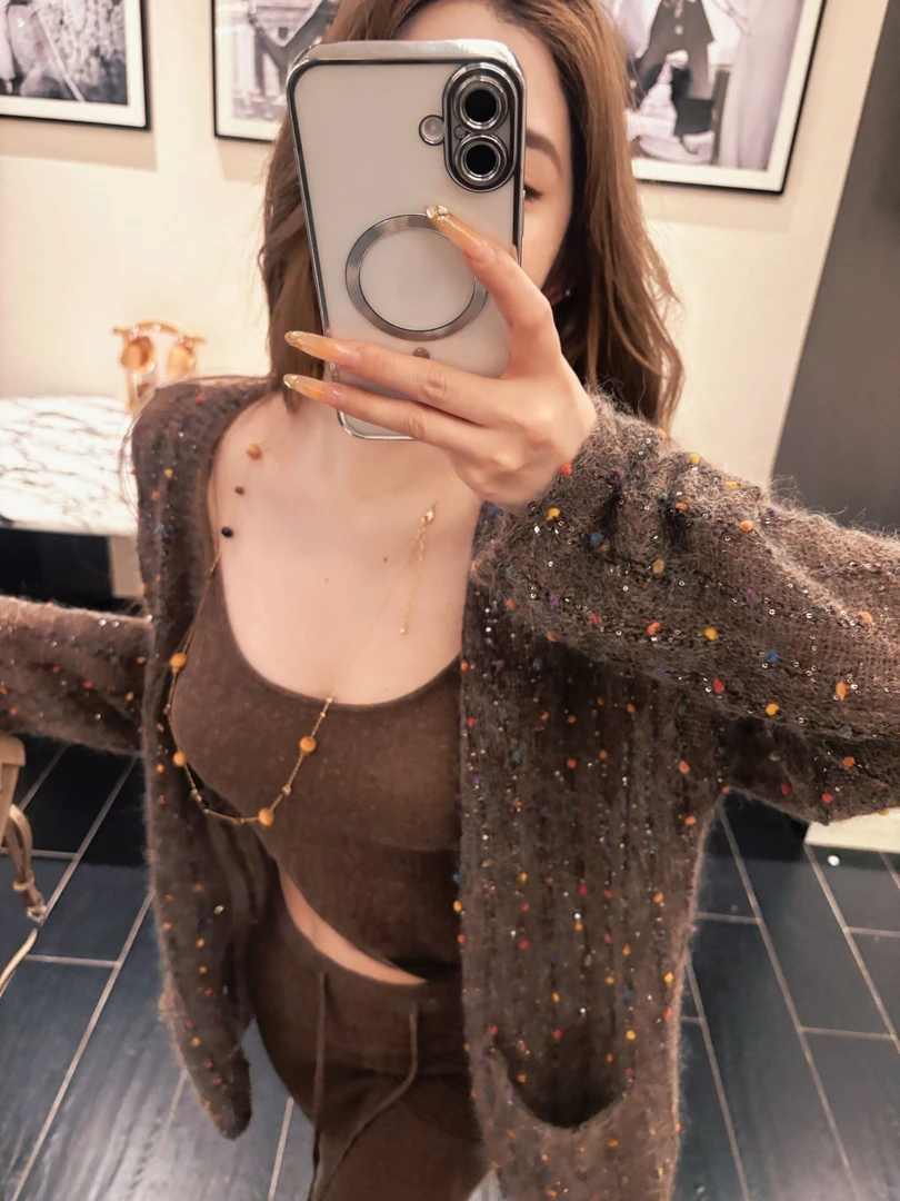 GUIDI GUDI【我牵着你】羊毛马海针织长袖开衫外套/黄加蓝