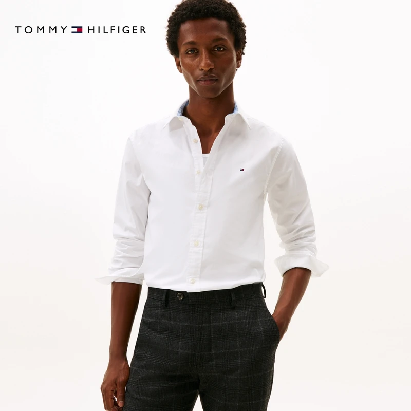 Tommy男装轻薄府绸商务休闲正装小绣标纯色长袖衬衫外套78JA436