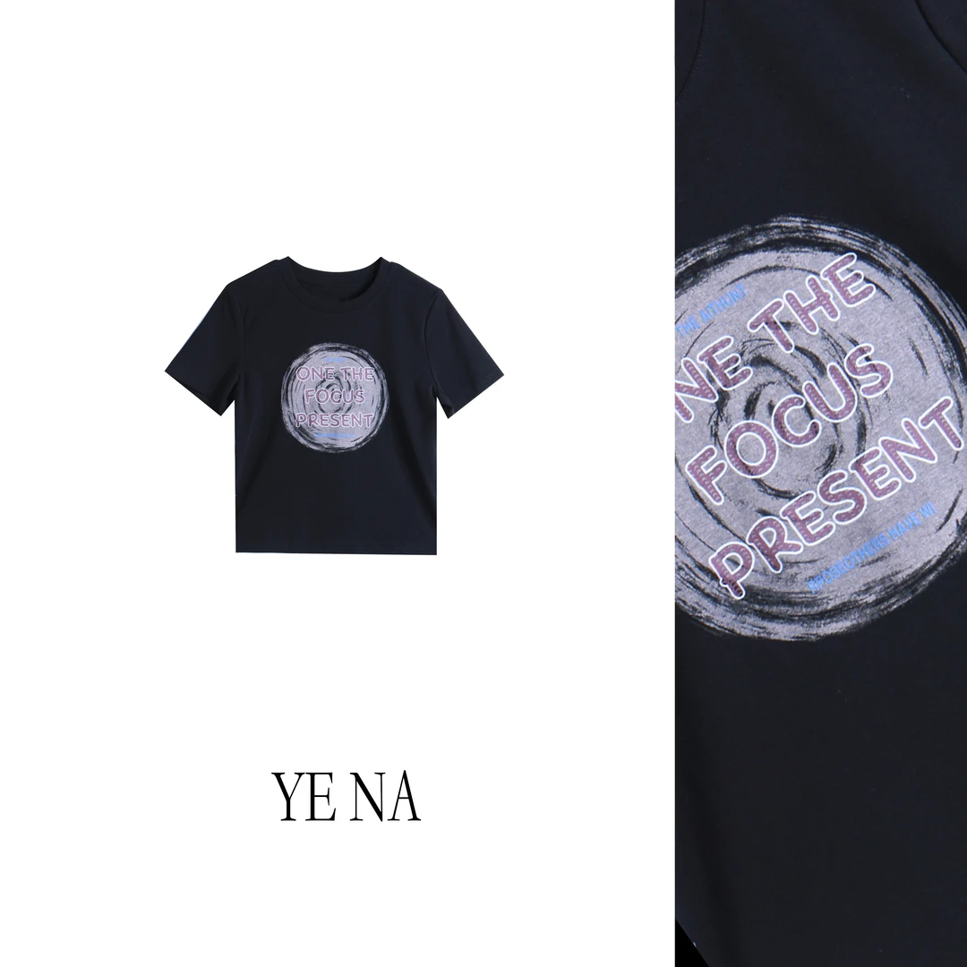 【婷仔】女装2025春季新款时尚圆领字母印花短袖T恤女SY340