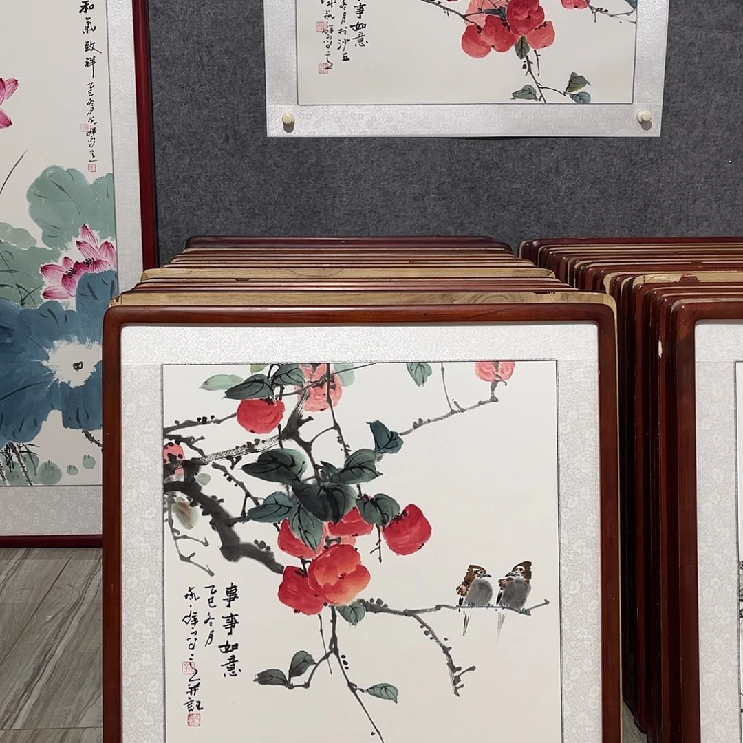 国画书画作品带框63×63