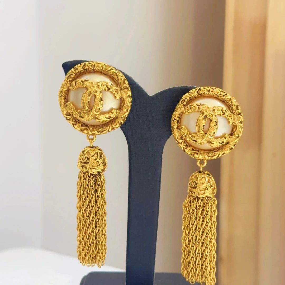 95新 Chanel/香奈儿 Chanel vintage香奈儿中古珍珠熔岩流苏耳夹