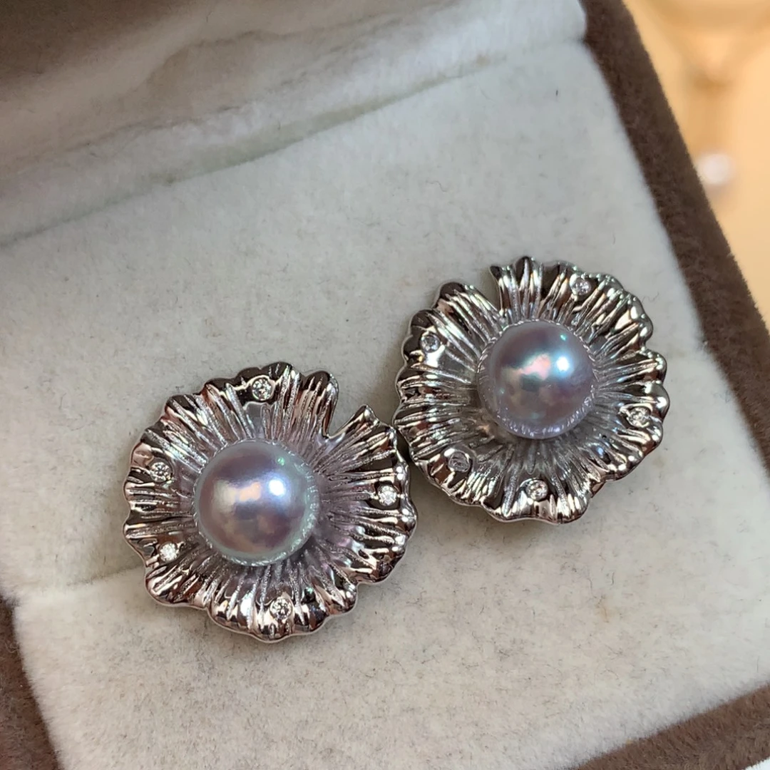 海水珍珠银S925镶嵌耳环