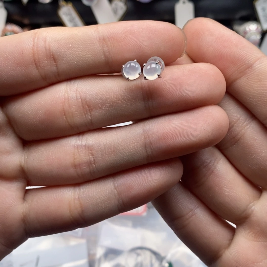 翡翠耳饰银S925镶嵌二*北天然缅甸翡翠a货