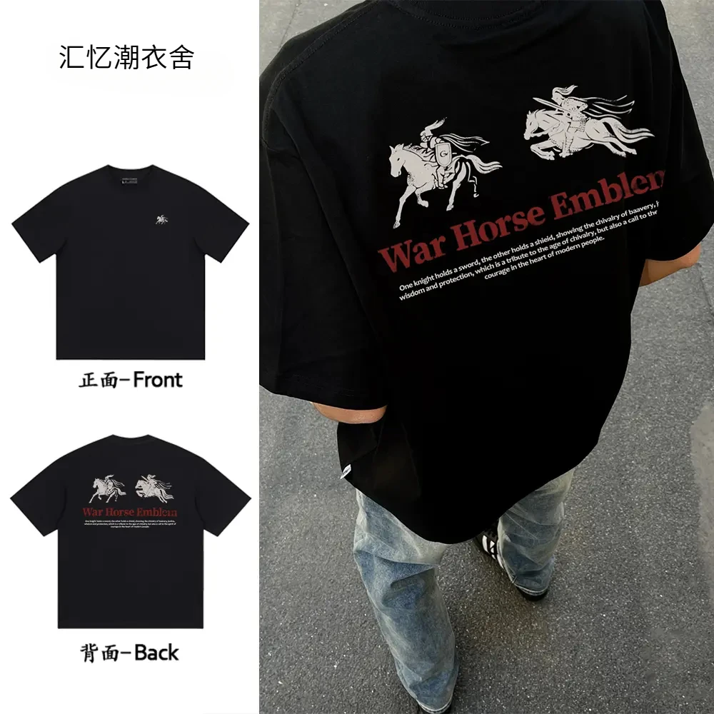 美式高街复古忠诚骑士字母印花上衣重磅纯棉宽松百搭短袖T恤情侣