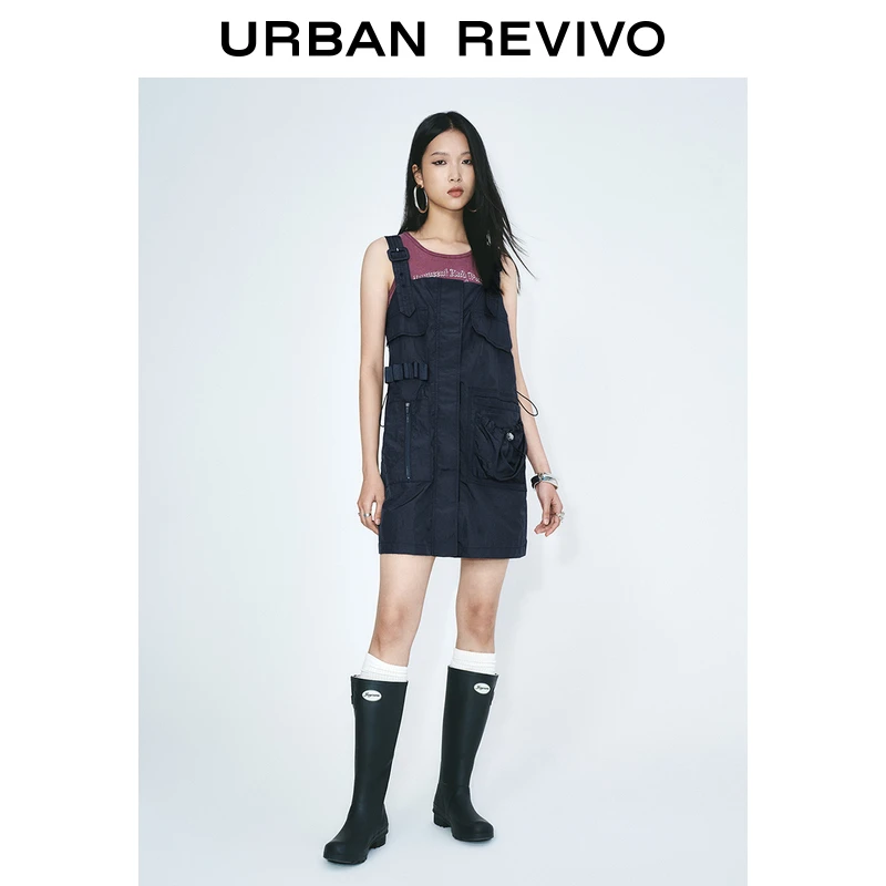 UR2025春季新款女装时尚休闲多贴袋背带式连衣裙UYV750025