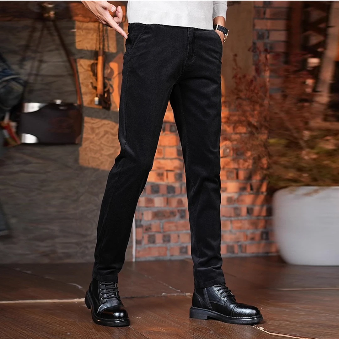 高级条绒男裤新款男士休闲裤修身加厚轻商务西裤冬季灯芯绒裤子男