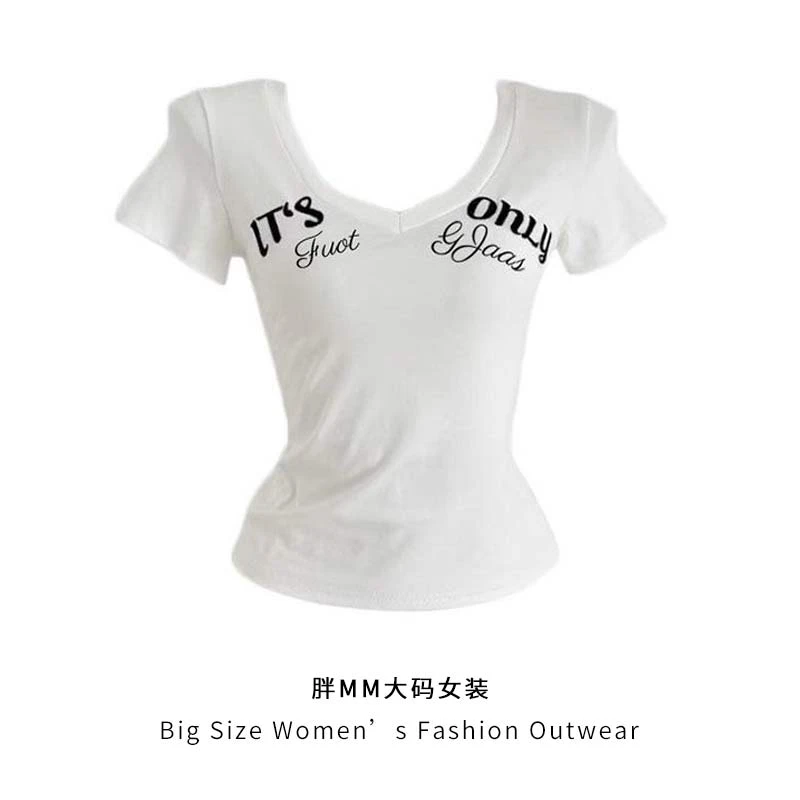 美式时尚大码收腰辣妹风正肩短袖T恤夏季短袖百搭上衣女