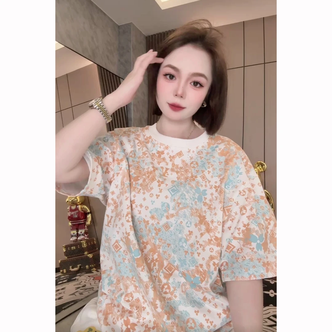 66【橘子汽水】2025夏季百搭轻奢潮流重工艺提花圆领T恤