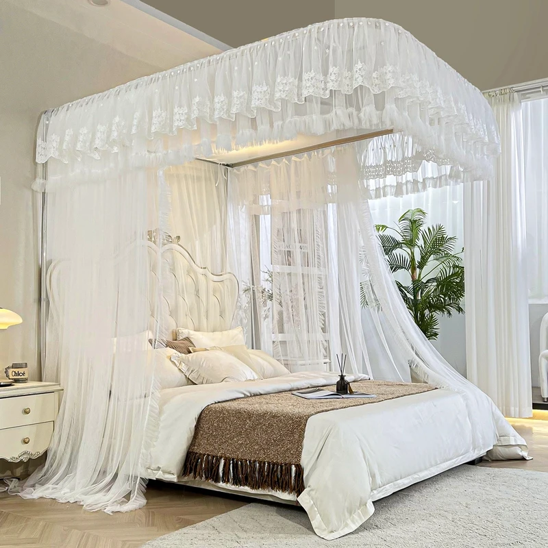 网红高档家用卧室加厚加粗公主风三开门911落地式导轨宫廷蚊帐都