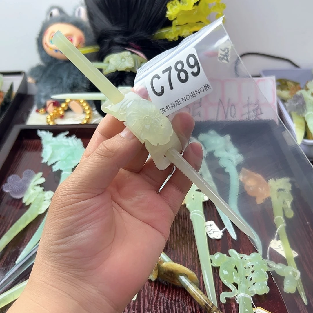 合金蛇纹石玉发饰小*兔