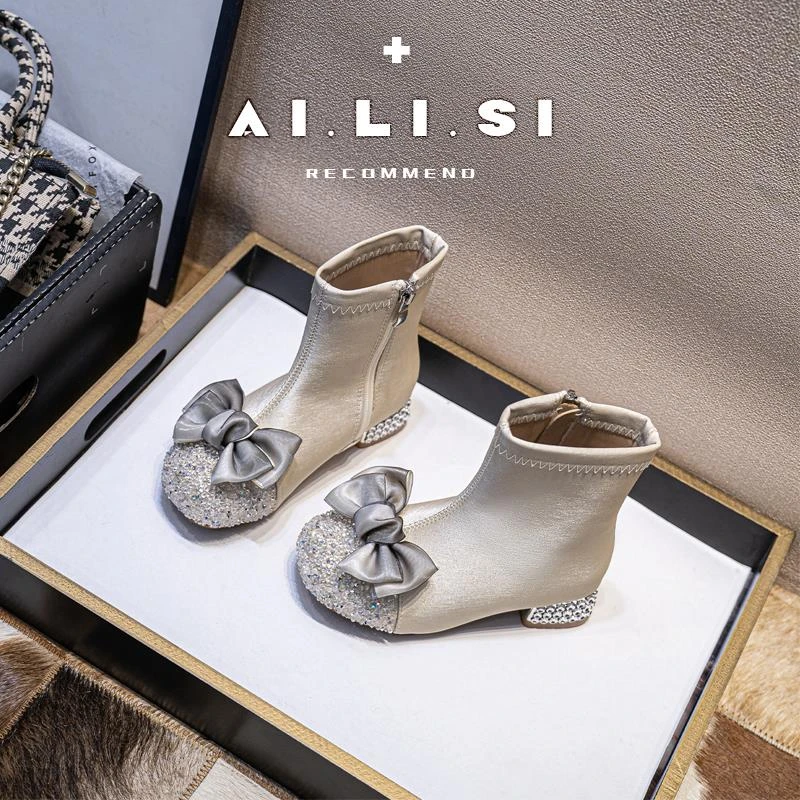 女童靴子2025秋冬新款配礼服儿童加绒马丁靴小女孩皮靴高跟鞋短靴