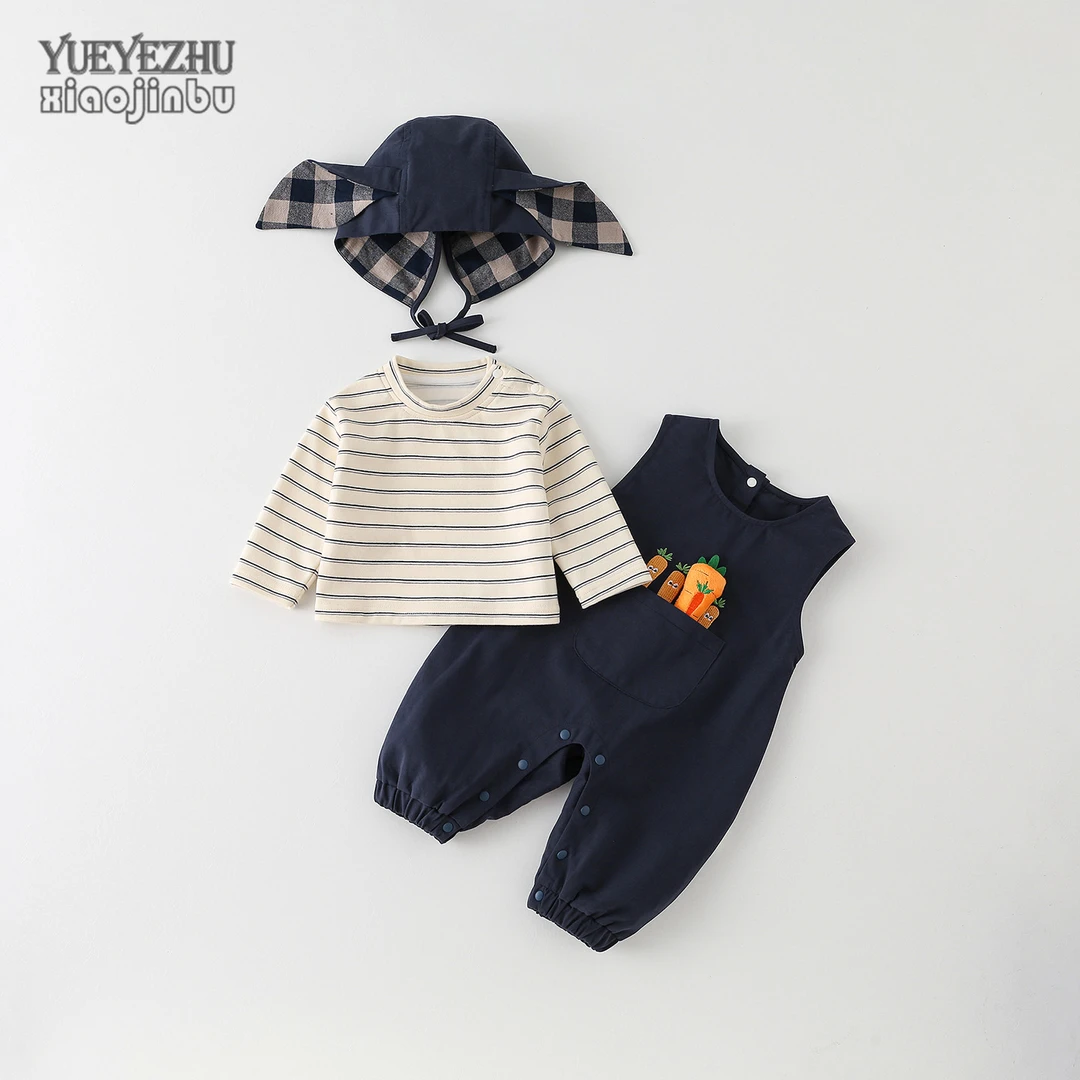 新生婴儿衣服春秋套装男宝宝长袖连体衣秋装条纹两件套外穿秋季潮