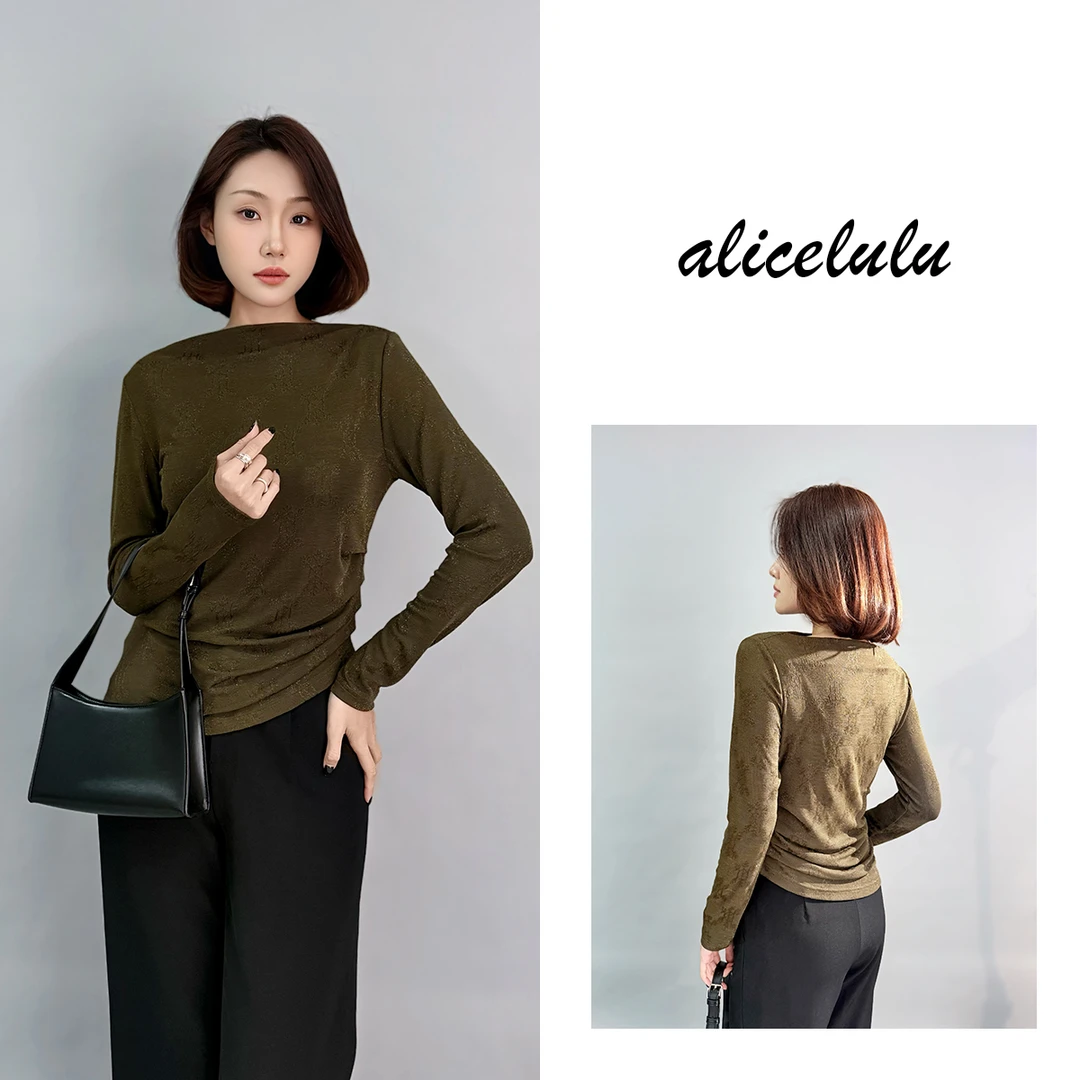 6 ALICE 花影重重衬衫 一字领 提花刺绣 S2141865L