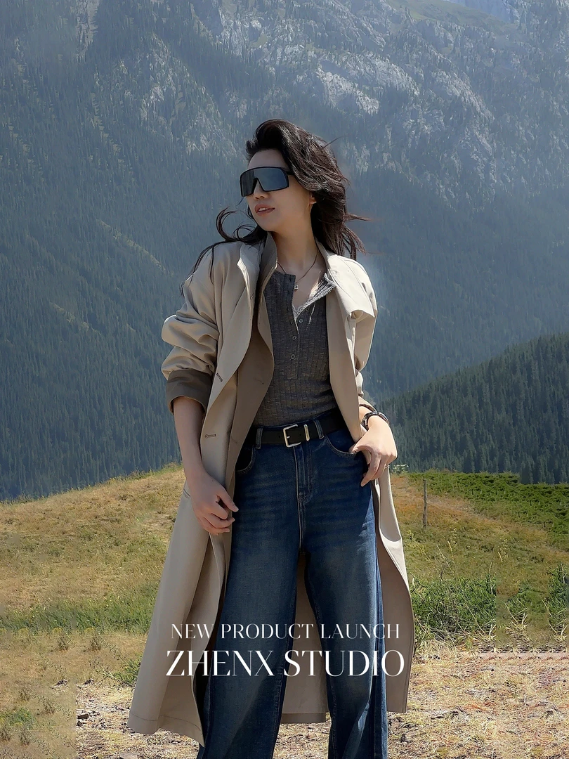 ZHENXI【大牌风衣】高个子穿搭长款秋季翻片撞色风衣25QDFZ0452