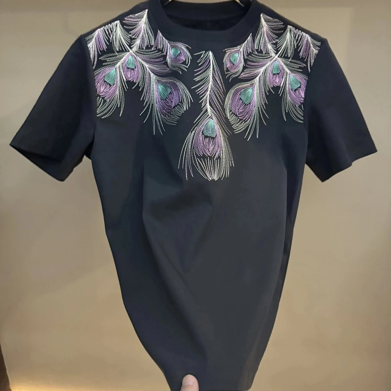 原创设计师款  夏季休闲刺绣重磅T恤重工高品质时尚圆领男士男女