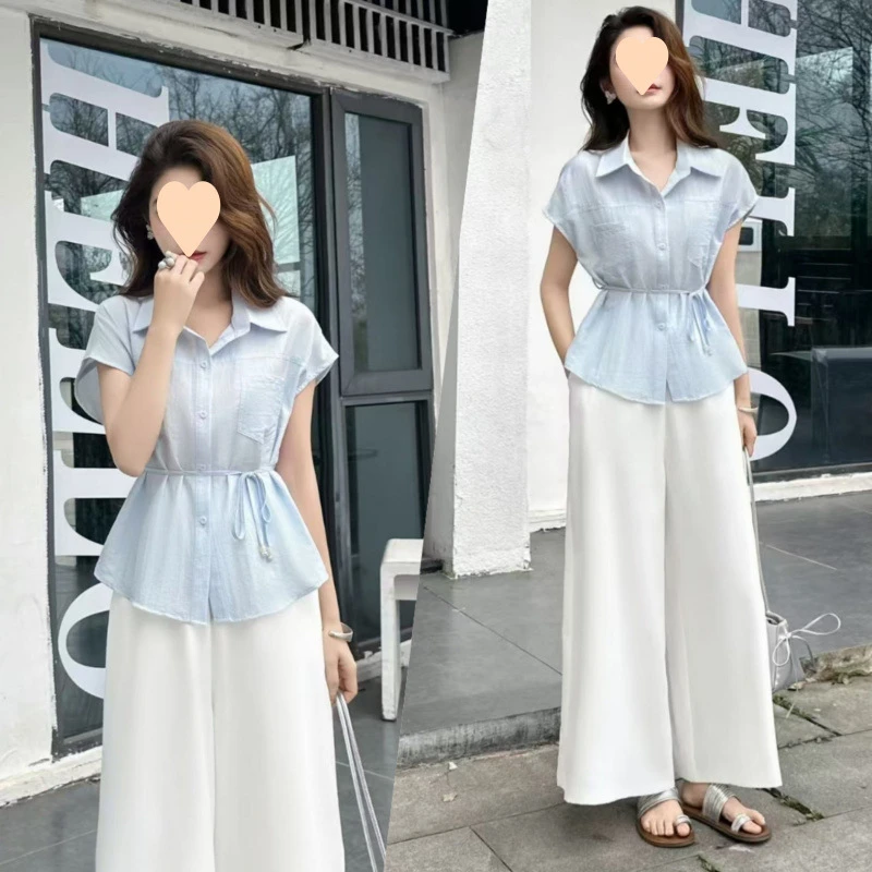 阔腿裤夏装裤子简约通勤通勤洋气套装气质慵懒风短袖法式休闲夏季