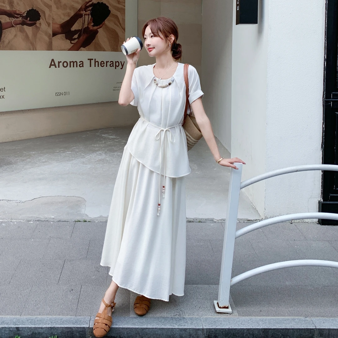 米白色不规则上衣半身裙两件套女2025夏季新款巨好看韩系气质套装