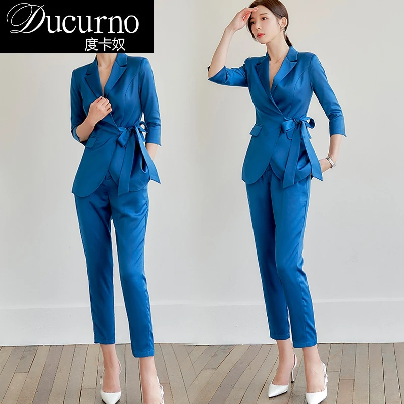 粉色感西装蓝色女2025夏薄款时尚工作服女神范醋酸高端职业外套