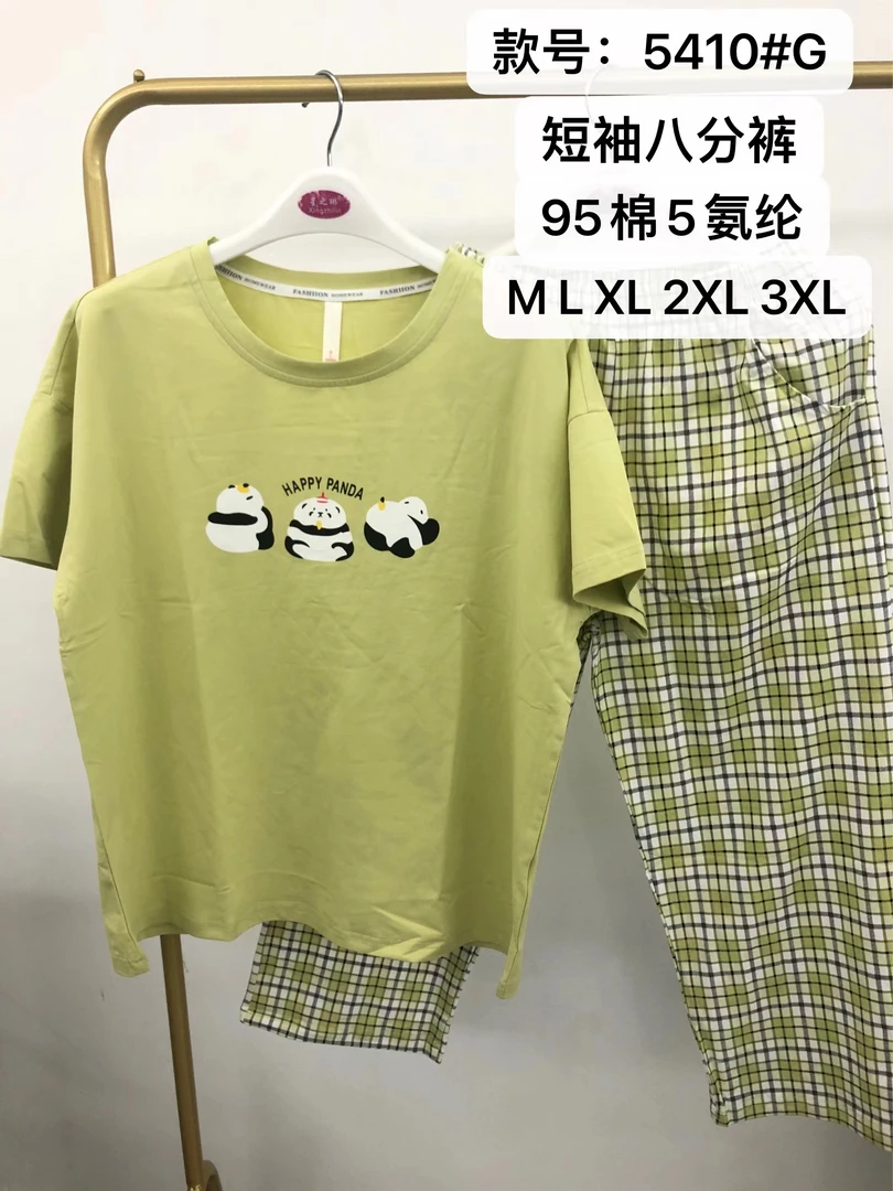 新款女士爽棉短袖八分裤睡衣套装 5410