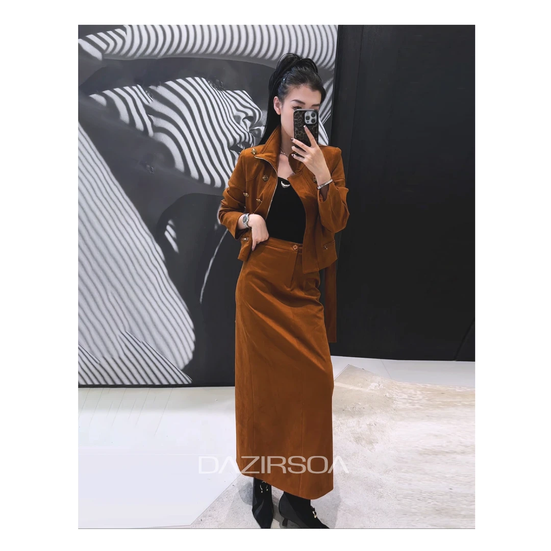 DAZIRSOA/达姿“复古新潮”时尚百搭钉钻花朵复古洋气套装 AB601