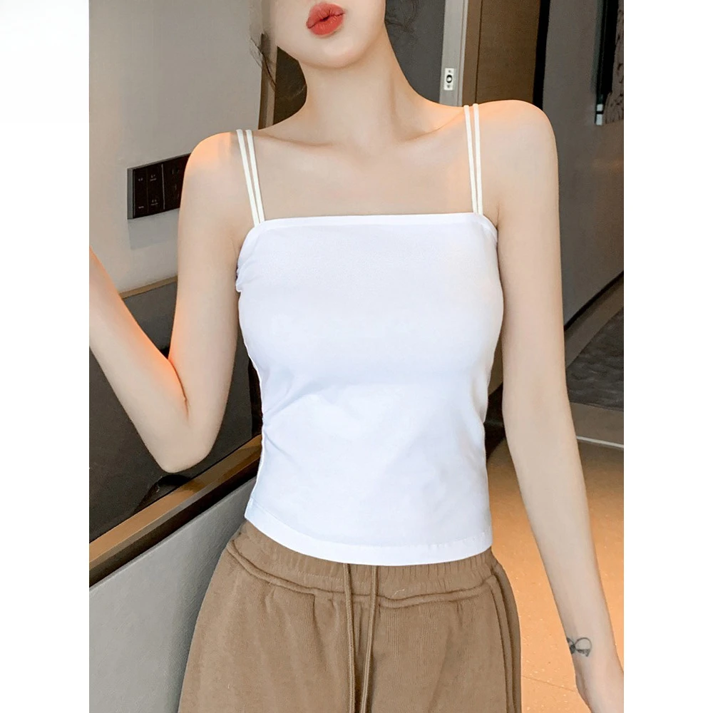新款双肩吊带背心女内搭外穿修身显瘦网红出游服装女打底炸街时尚