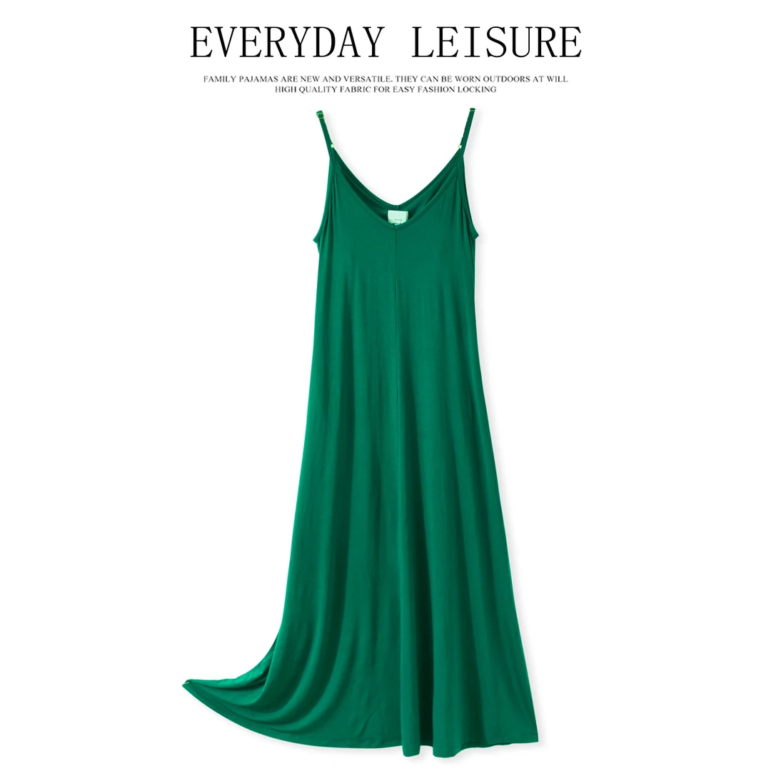 春夏季女士吊带家居睡裙V领长款休闲简约时尚01311舒适亲肤