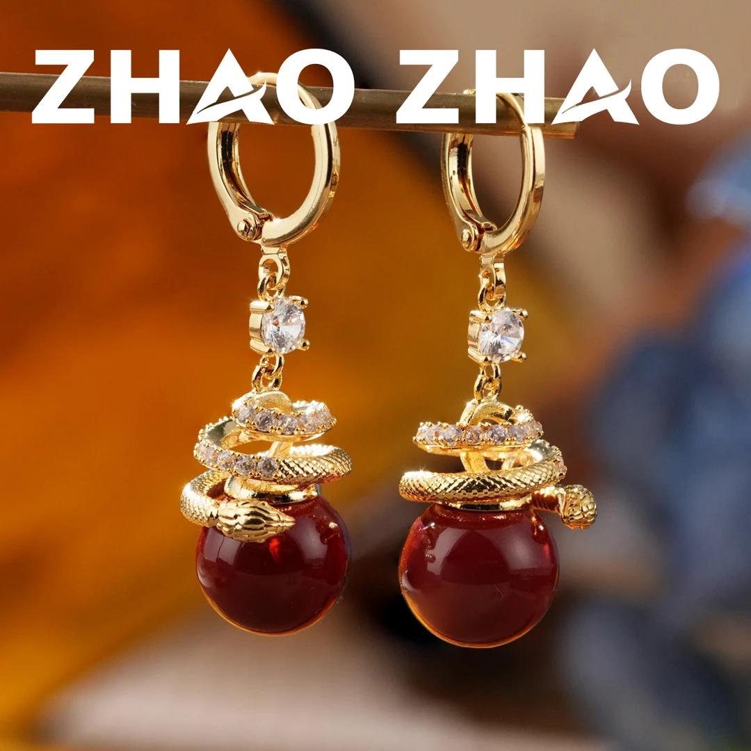 铜合金耳饰 「宝丽丹红」蛇元素耳饰红色简约高级感通勤