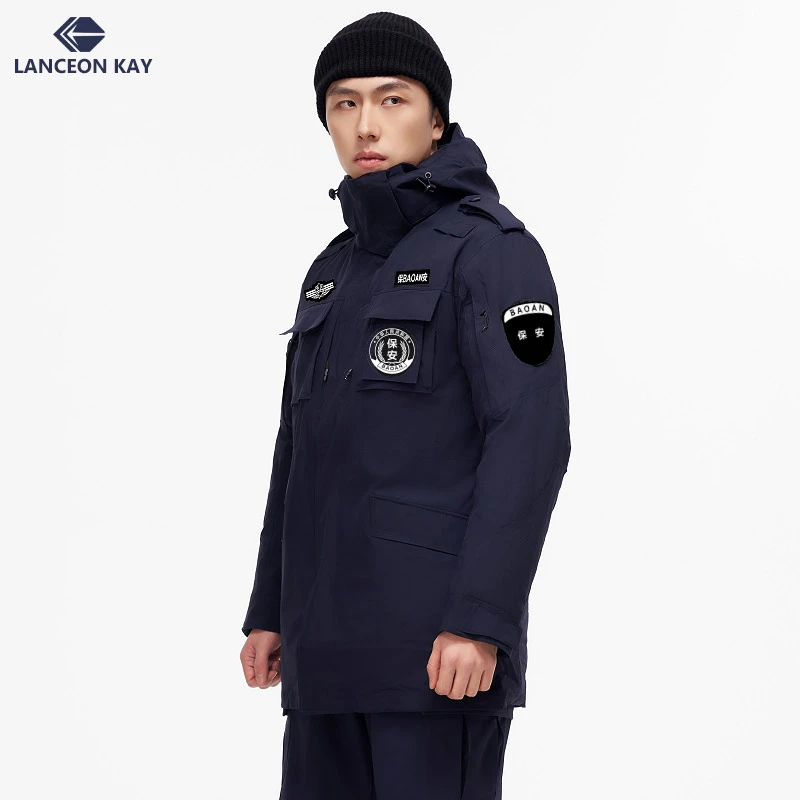 朗森凯厂家直销厚款防风冬季保暖男士保安大衣工作工装棉服棉衣