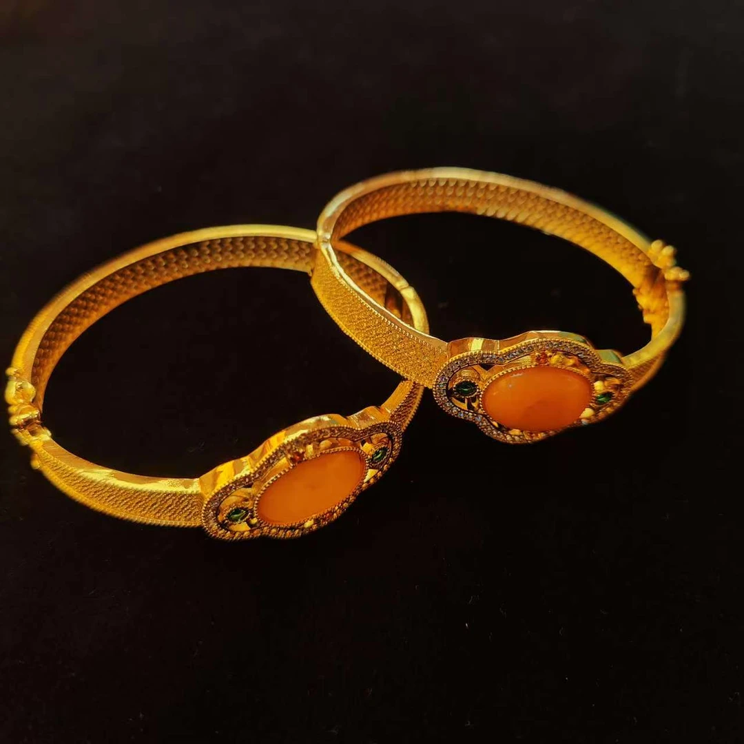 【唐糖甄选】复古精美蜜蜡如意合金镶嵌手镯多样性发其一【YBA37】