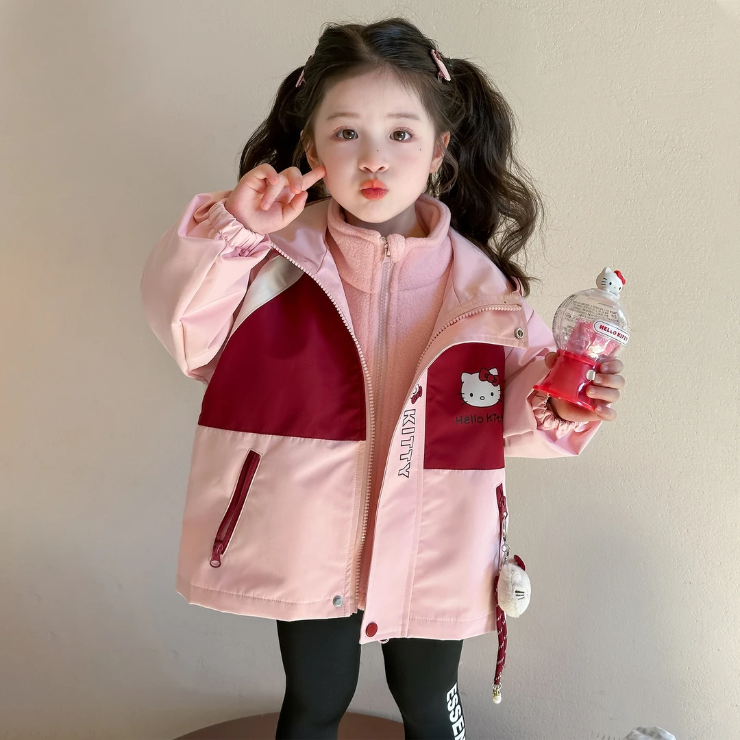 女童连帽外套秋装2025新款儿童冲锋衣网红宝宝三合一可拆卸两件套