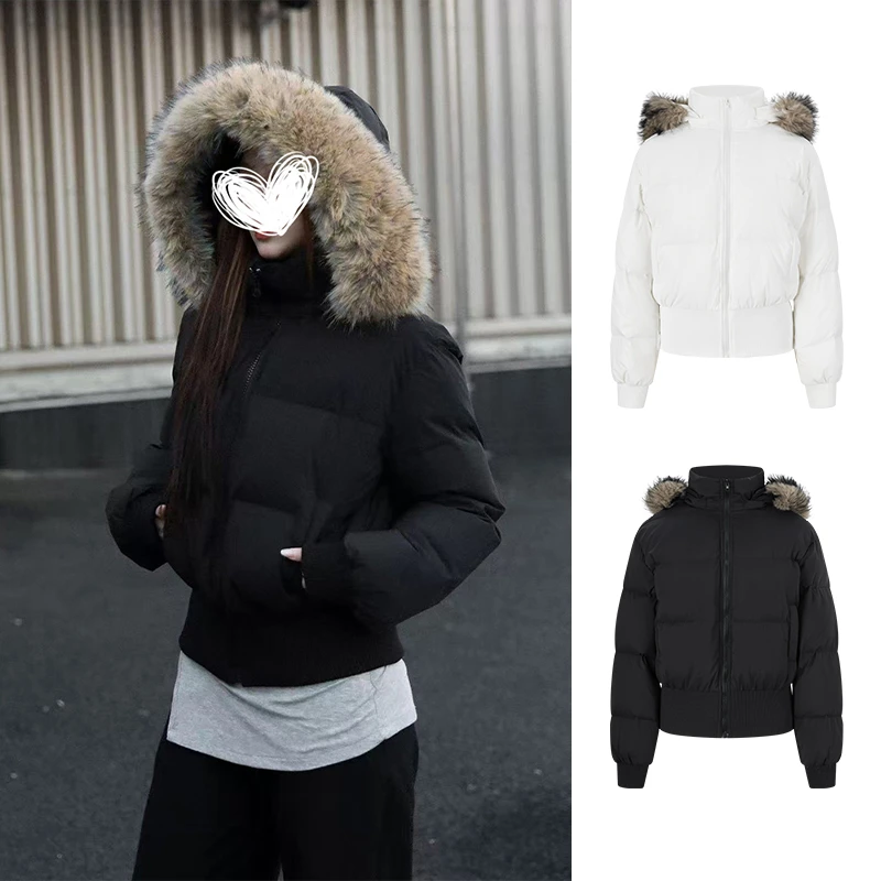 Moses Queen/魔西女王冬季短款毛领连帽上衣收腰显瘦加厚保暖棉服