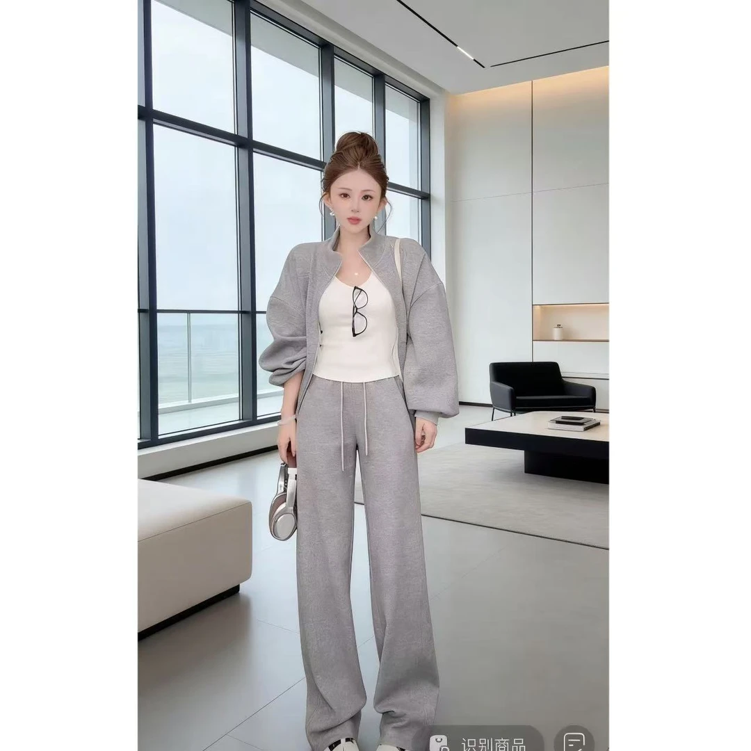 曼曼【周末fit常服】加绒加厚立领卫衣抽绳卫裤两件套装3830#