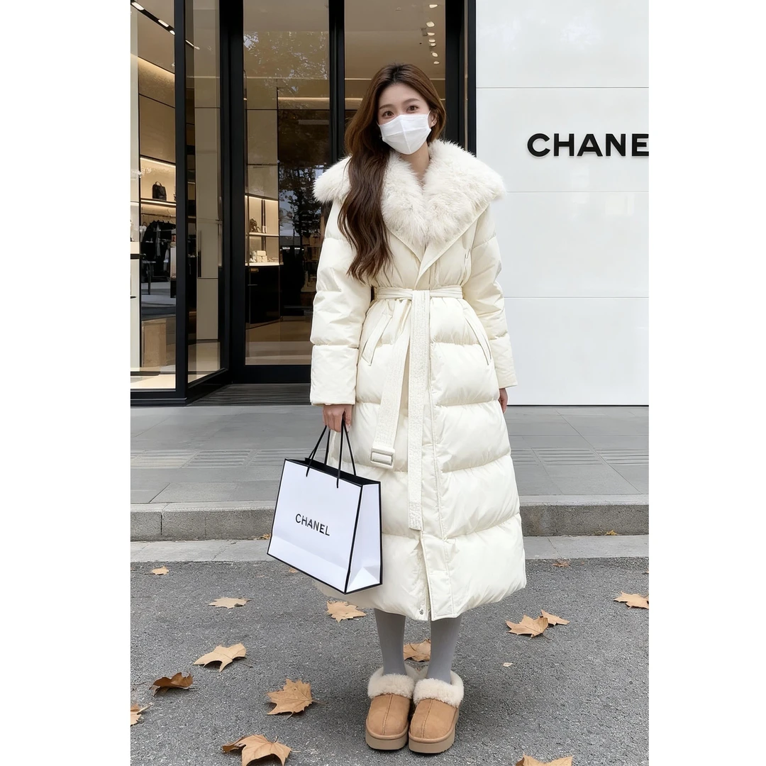 巨好看的冬装大毛领白色羽绒服女长款2025冬季新品加厚保暖外套