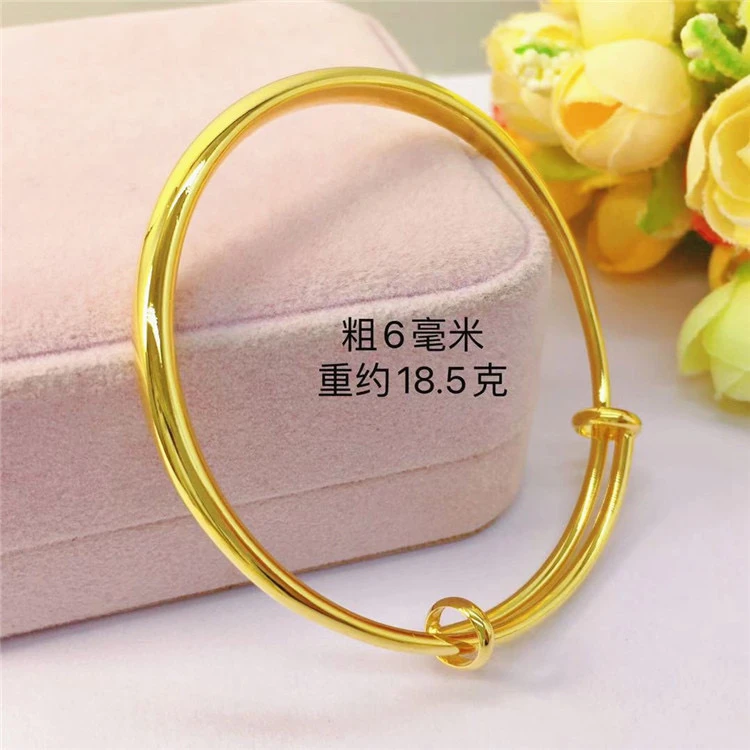 合金手镯 推拉古法传承手镯 不掉色实心光面金色女款素款经典