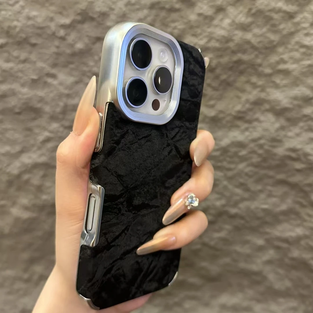 电镀绒布雪山纹适用苹果17/16promax手机壳iPhone15简约14软套13