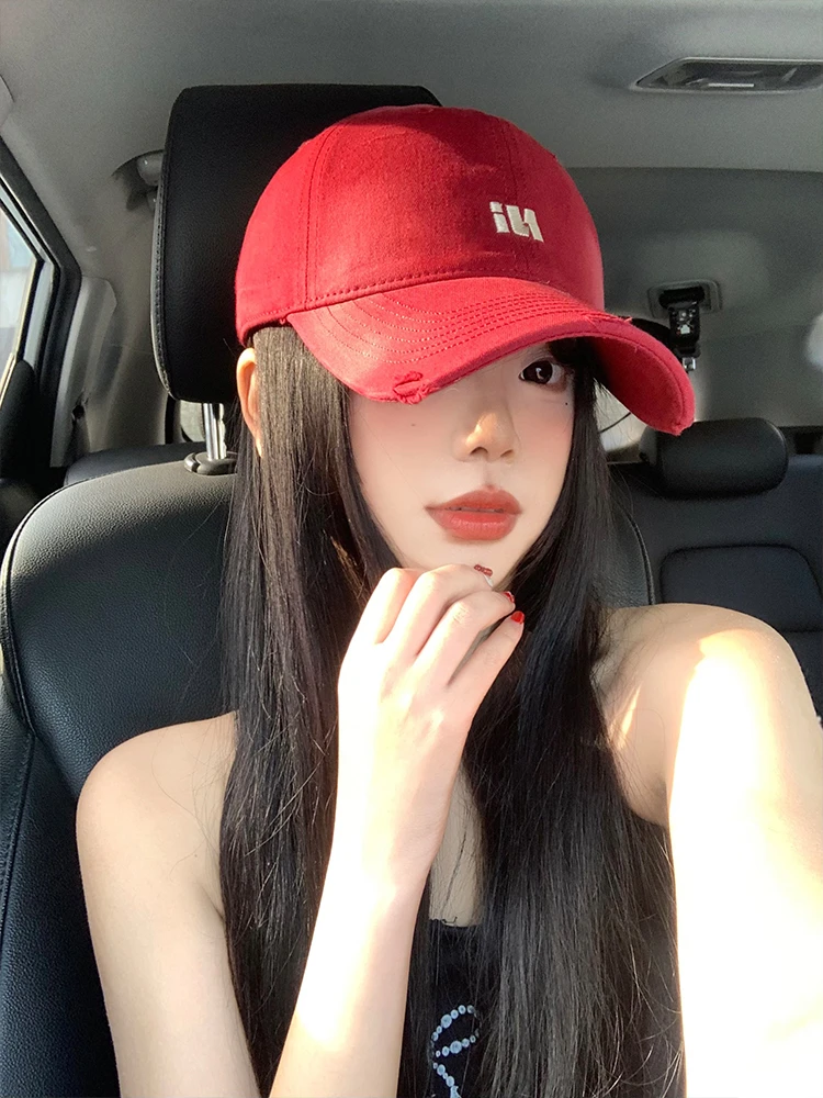 高品质鸭舌帽女韩版百搭大头围红色棒球帽宽帽檐大脸显脸小帽子