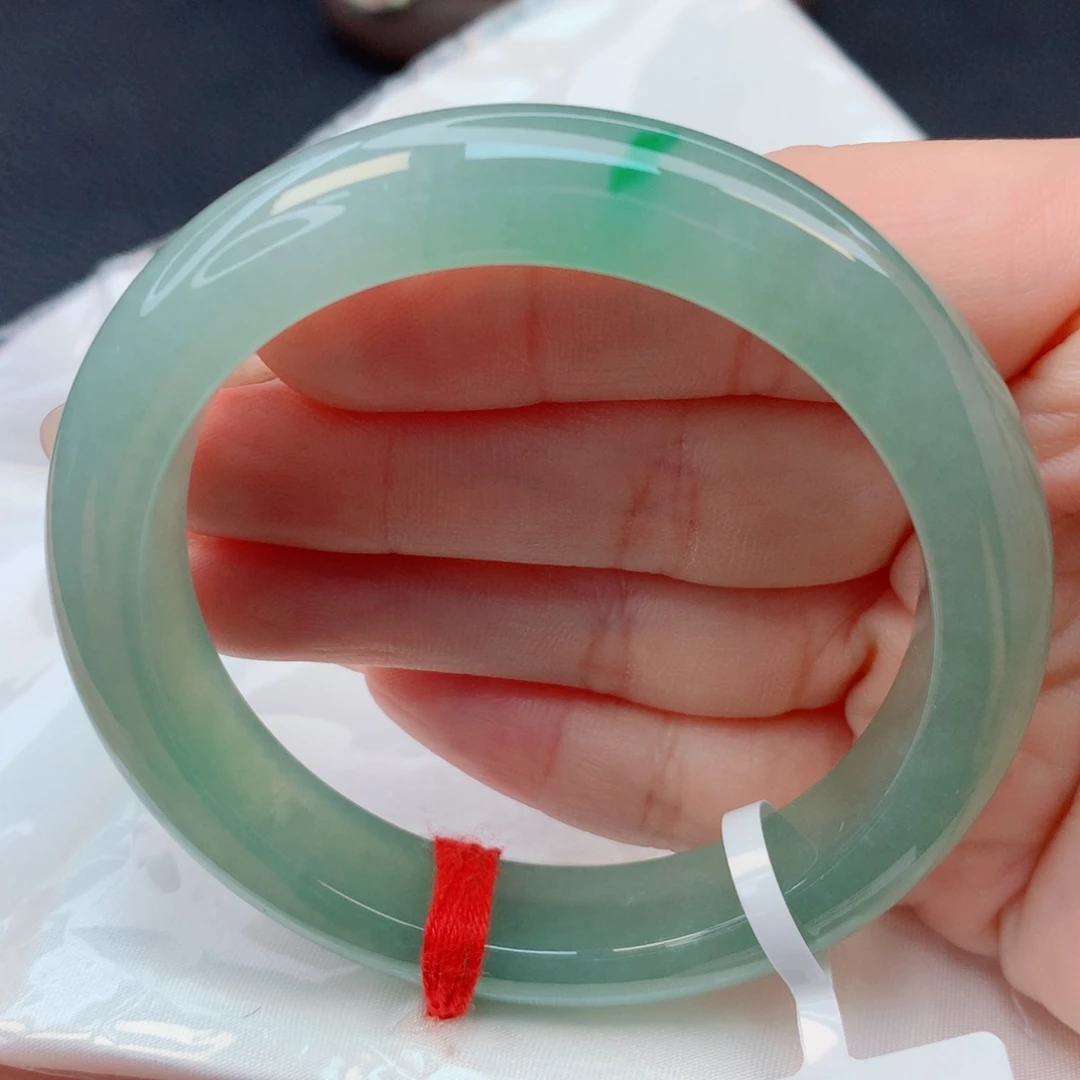 翡翠未镶嵌手镯53-54冰种湖水绿飘一摸阳绿