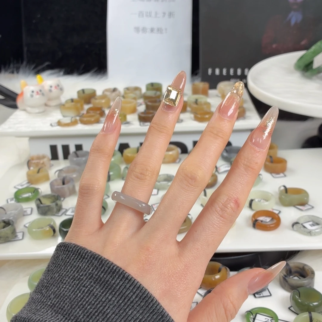 和田玉未镶嵌戒指z70藕粉方圆16.1