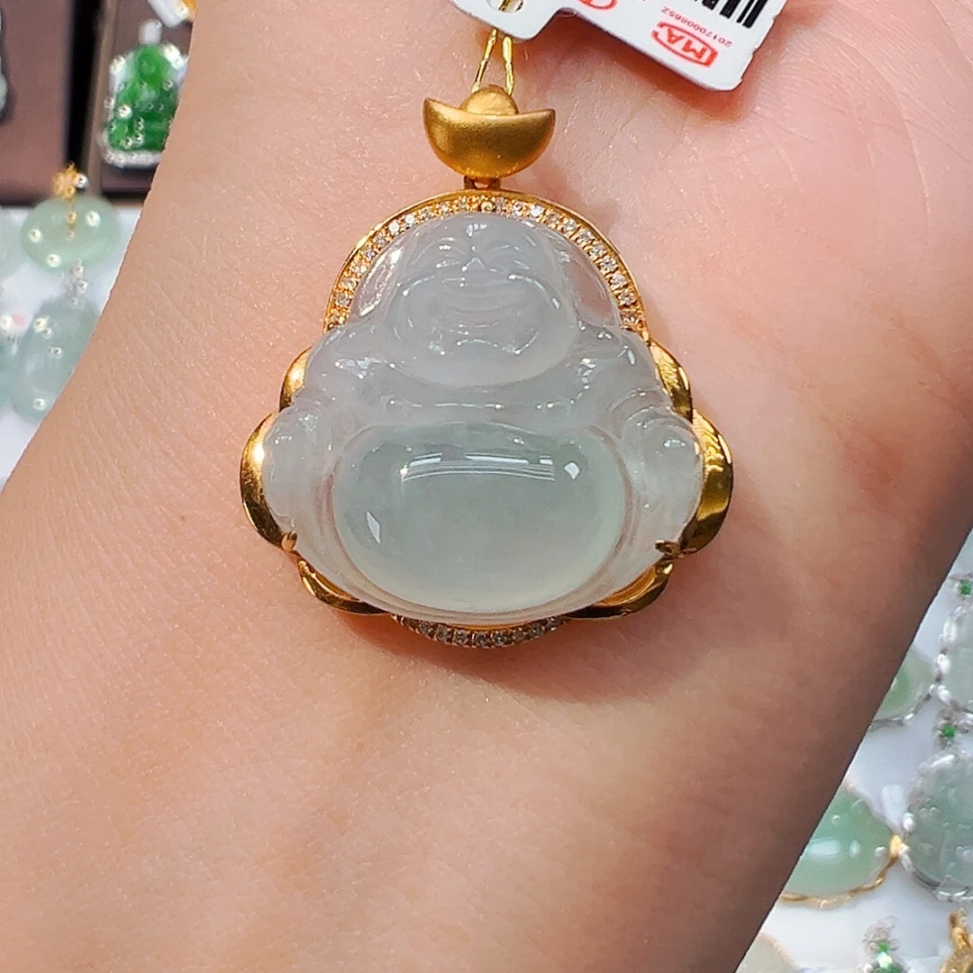 吊坠(不含链)18K金镶嵌翡翠佛公