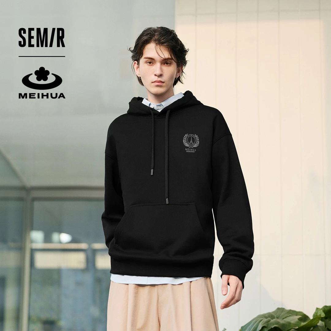 森马梅花系列卫衣情侣装运动风学生冬季印花连帽上衣宽松休闲落肩