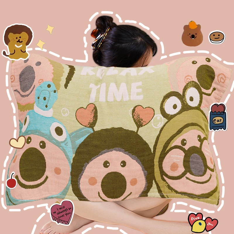 纯棉纱布枕巾100%全棉柔软透气吸汗不掉毛学生宿舍可爱枕头盖巾