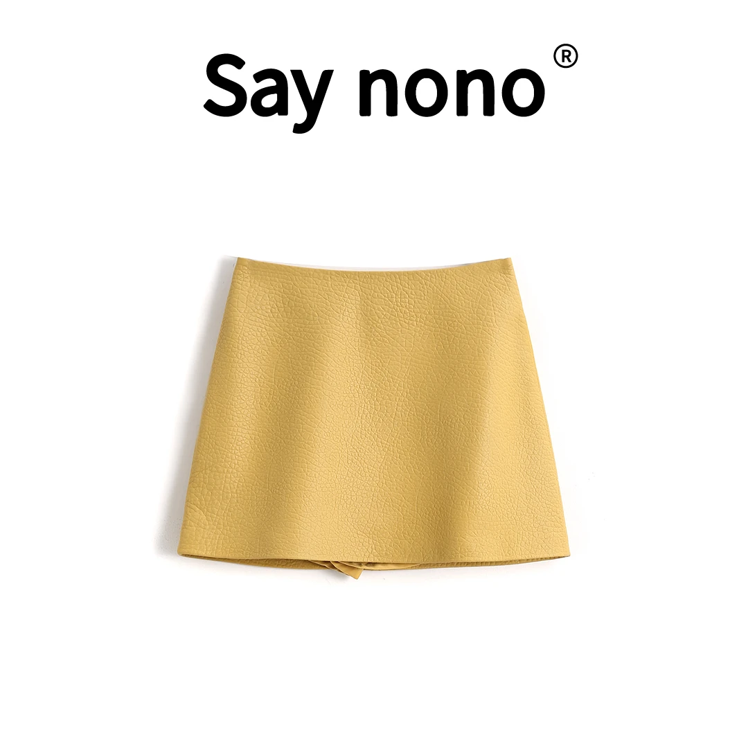 懒猫nono│Saynono 简约质感＿通勤遮胯显瘦羊皮皮裙 /D23529-1