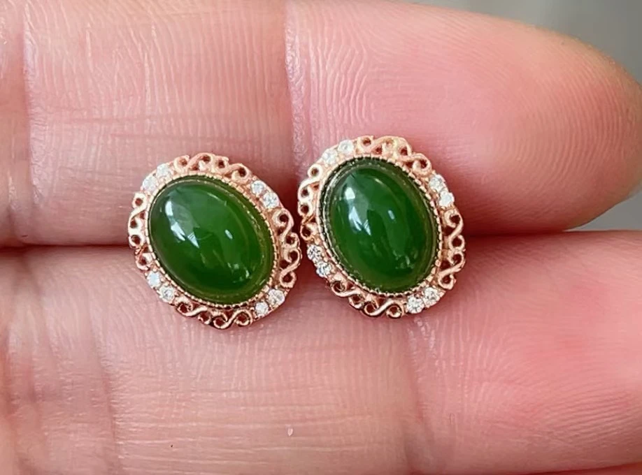 【王姨专属】天然和田玉蛋面 耳钉