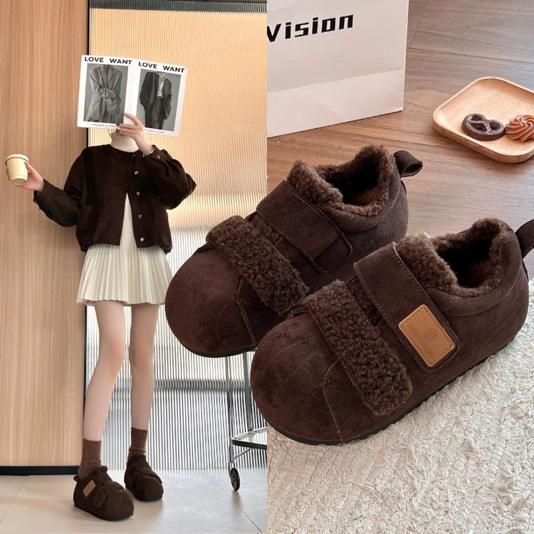 休闲舒适加绒勃肯鞋毛毛鞋女2025冬季新款百搭爆款超轻魔术贴板鞋