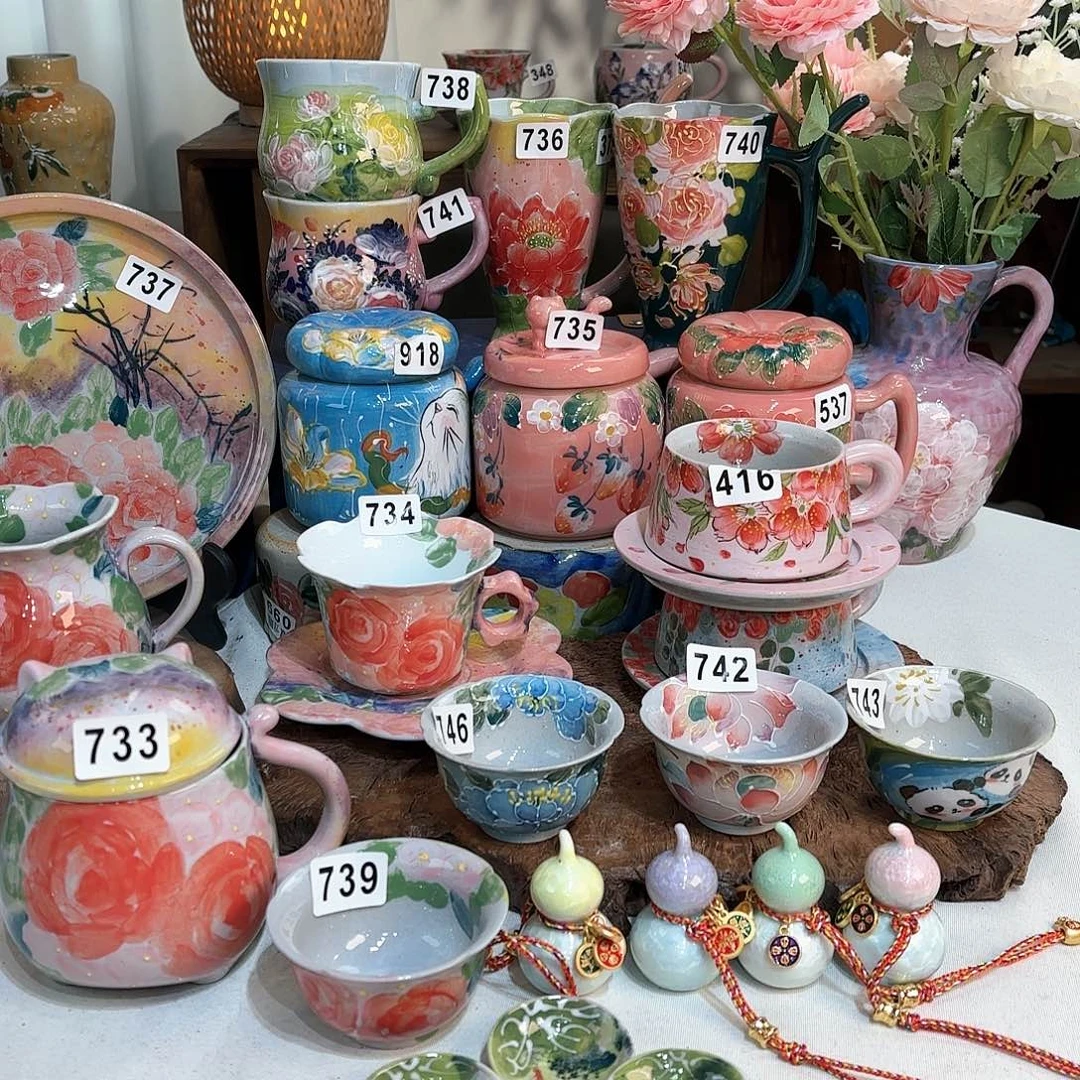 景德镇手绘高温釉下彩陶瓷茶具