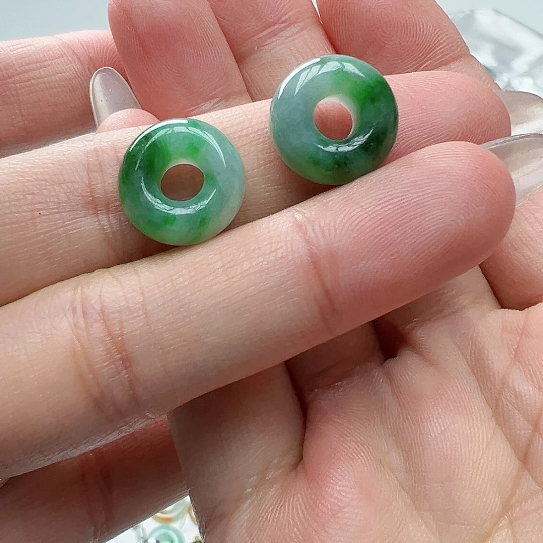 翡翠耳饰未镶嵌天然缅甸A货翡翠