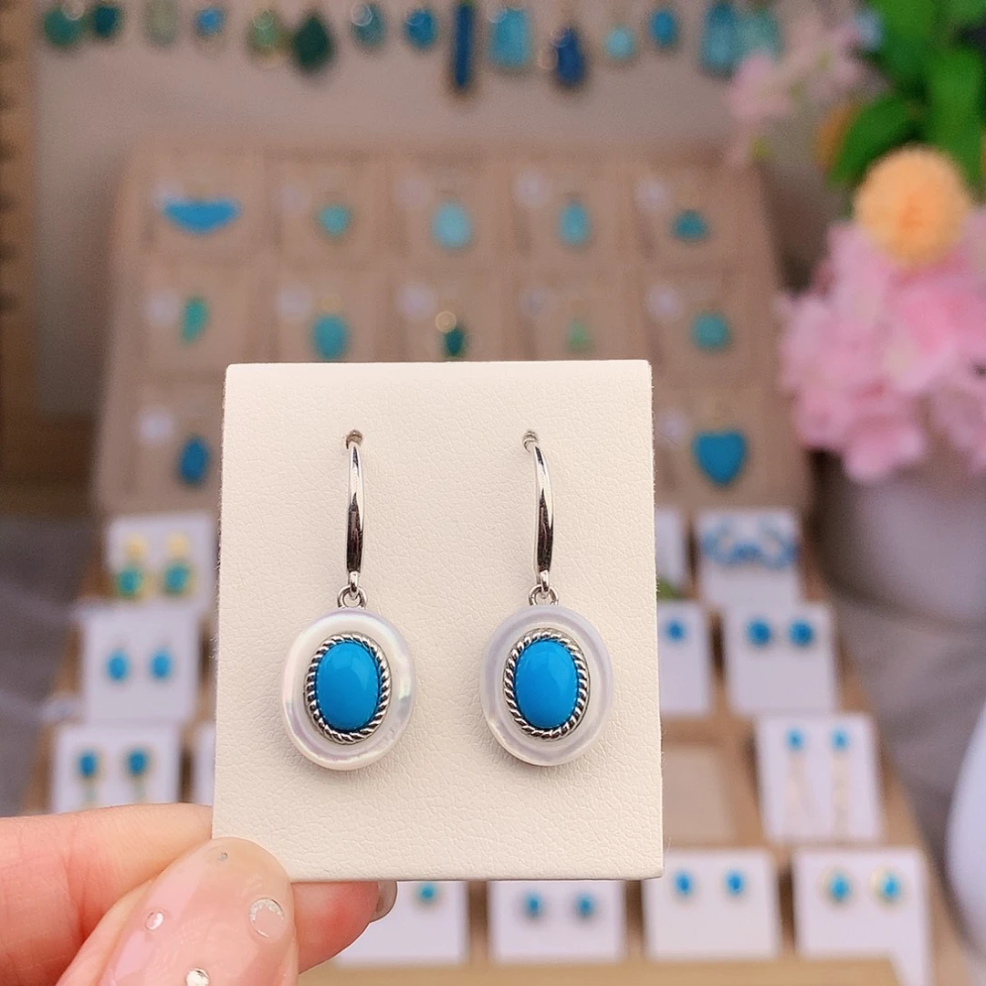 银S925镶嵌绿松石耳饰