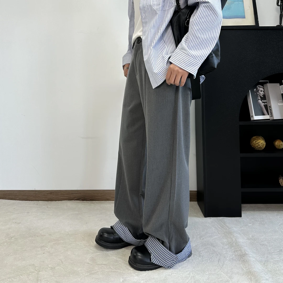 直筒宽松男士休闲西裤TS撞色自带松弛感长裤男女百搭同款个性西裤